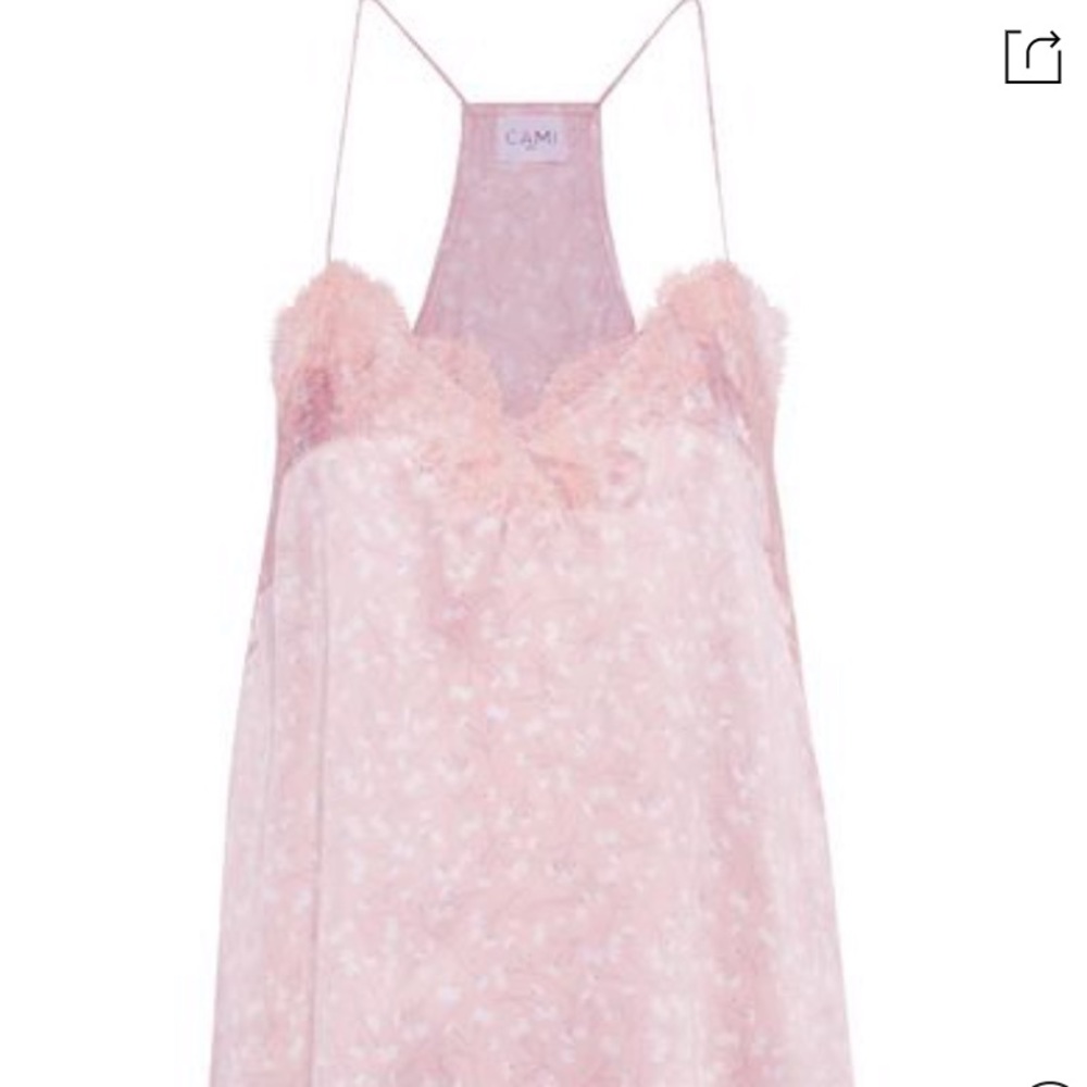 Woman The Racer Lace-trimmed Floral-print Silk-charmeuse Camisole Pastel Pink